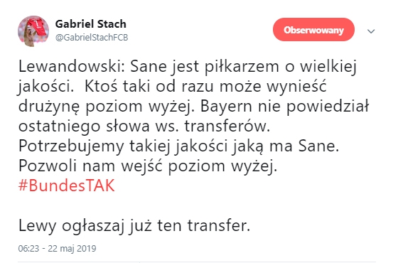 SŁOWA Lewandowskiego nt. Leroya Sane!